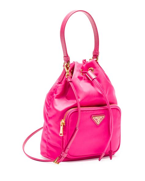 prada tessuto mini bucket crossbody bag fuchsia fuxia|prada handbags.